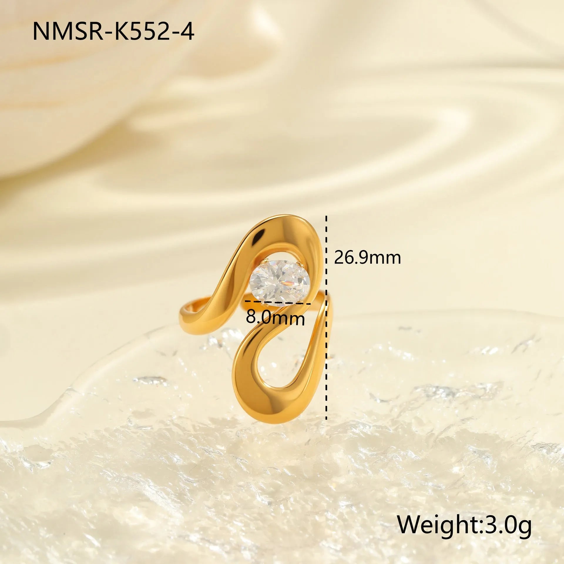Geometric stainless steel ring with electroplated zircon stones in multiple colour options