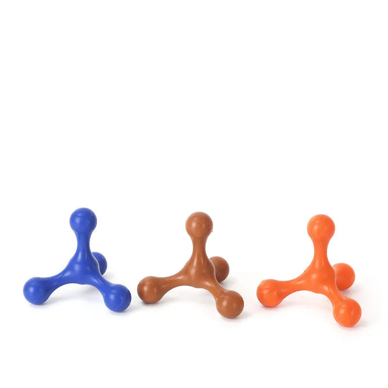 Blue silicone puppy teething chew toy with three legs and bone shape for small medium dogs