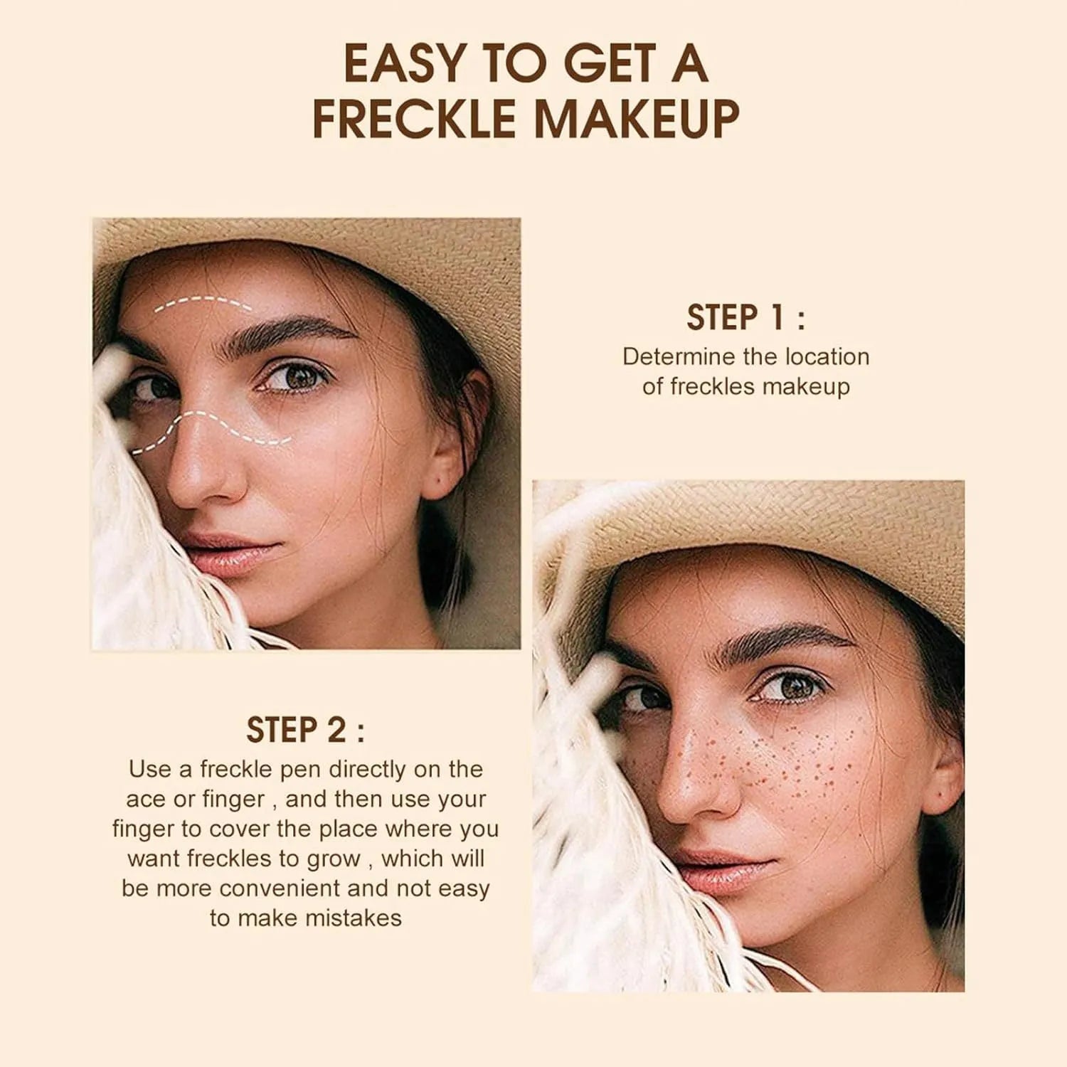 Dark brown freckle pen with precision tip for creating natural-looking waterproof freckles