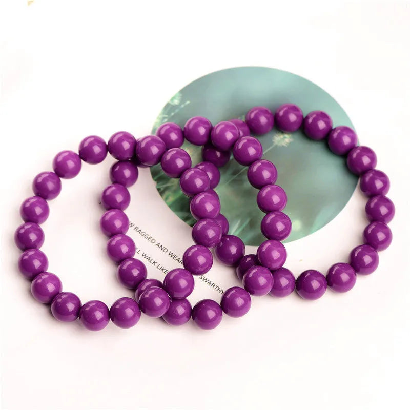 Jiuya purple crystal bracelet with polished beads showing three distinct size options
