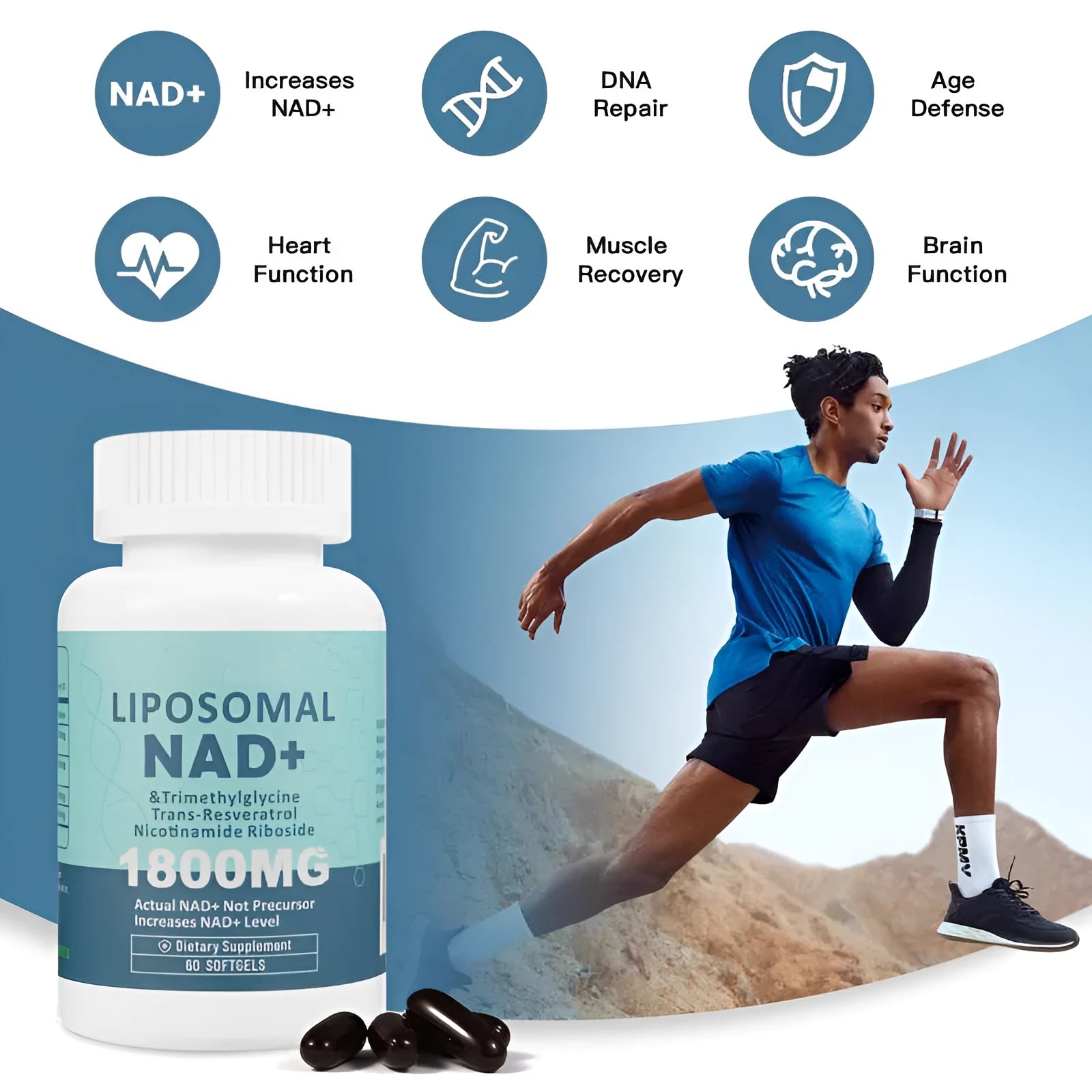 Nicotinamide mononucleotide gel capsules bottle showing 120 or 60 pieces dietary supplement