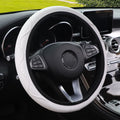 Elastic embossed corrugated PU leather steering wheel cover for 37-38cm diameter wheels in multiple colours.