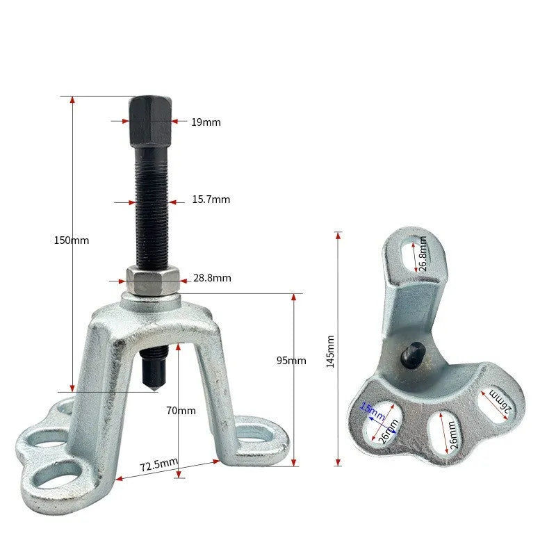Chrome vanadium steel brake drum removal tool shown in three styles: A, B, and C for different vehicles.