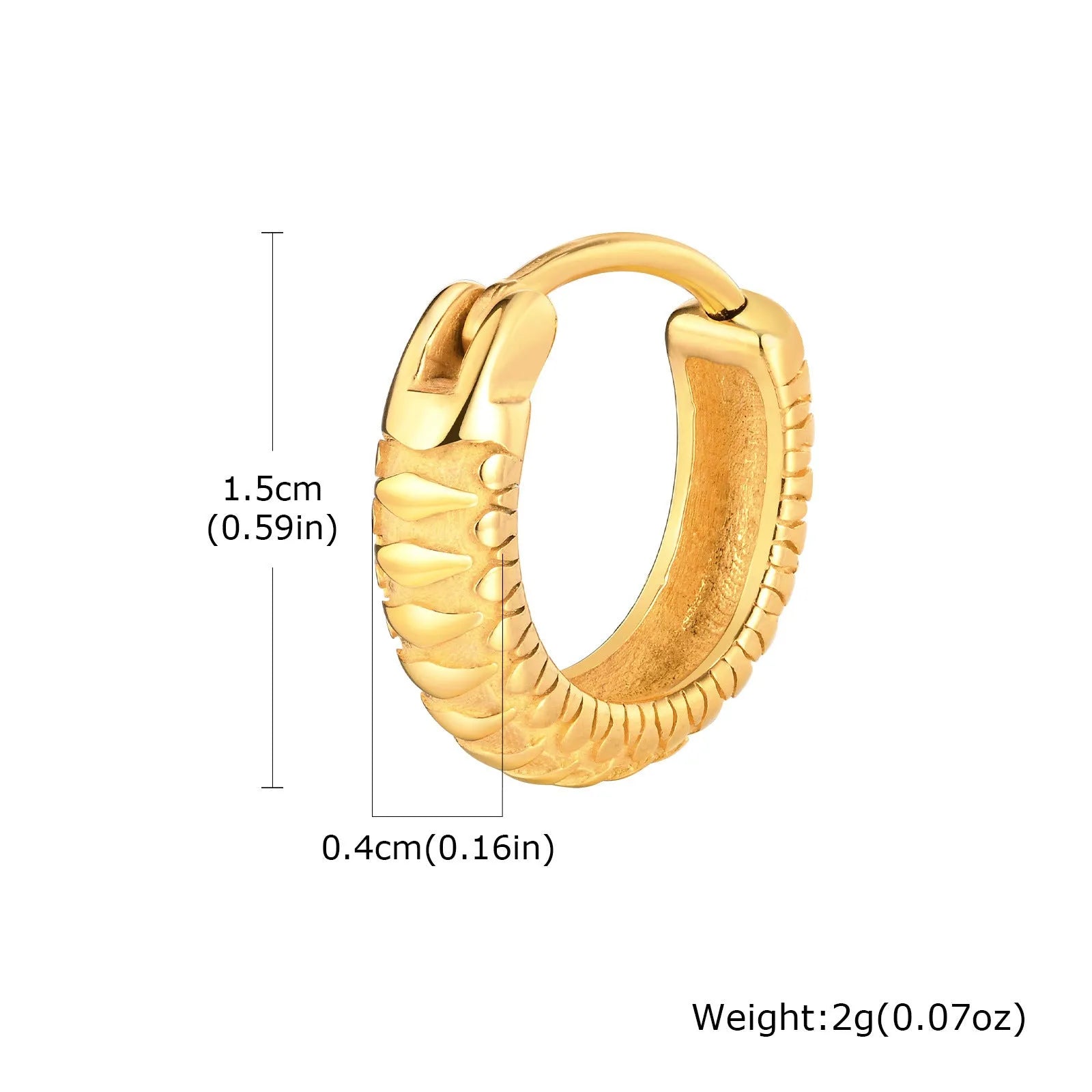 Stainless steel snake pattern hip hop earring in black and gold colour options