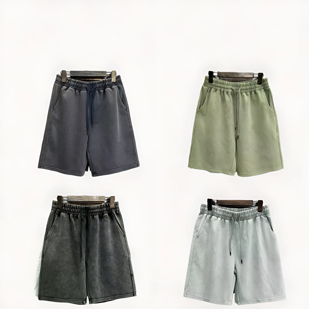 Men's cotton distressed shorts in loose fit straight-leg design