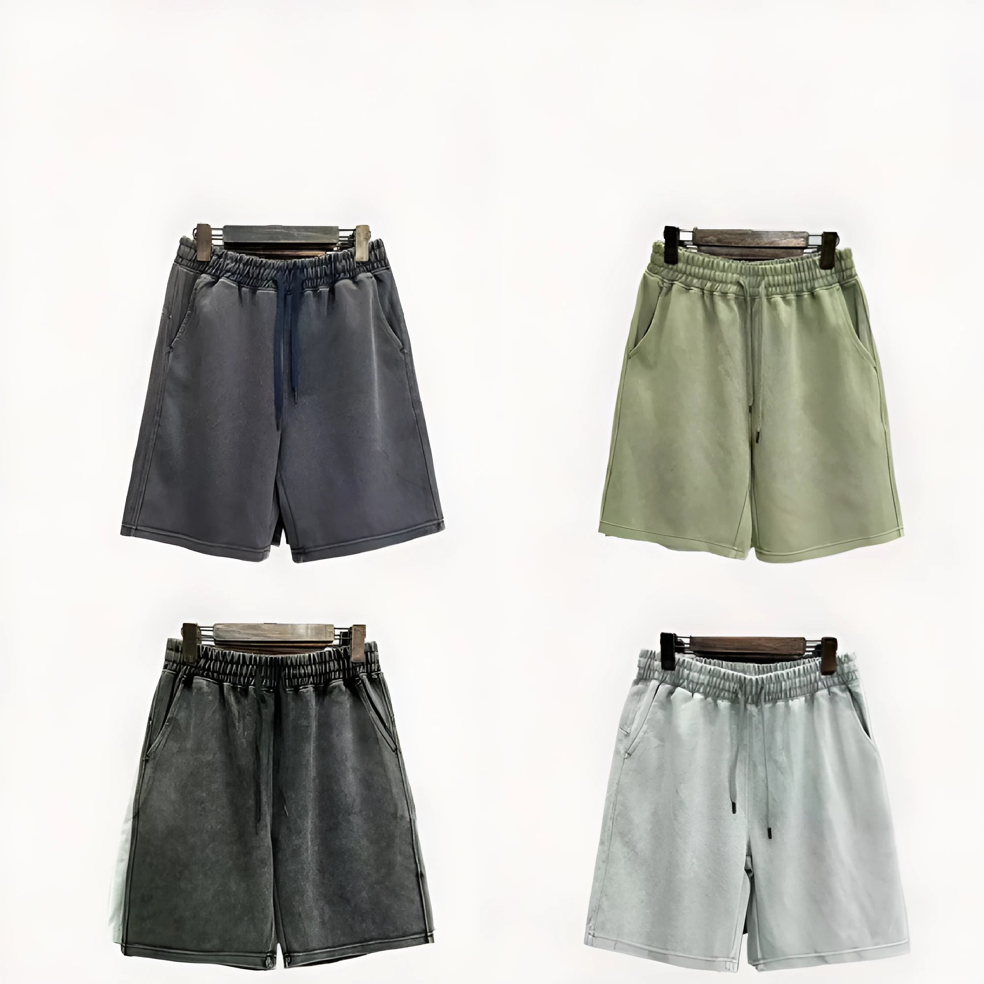 Men's cotton distressed shorts in loose fit straight-leg design