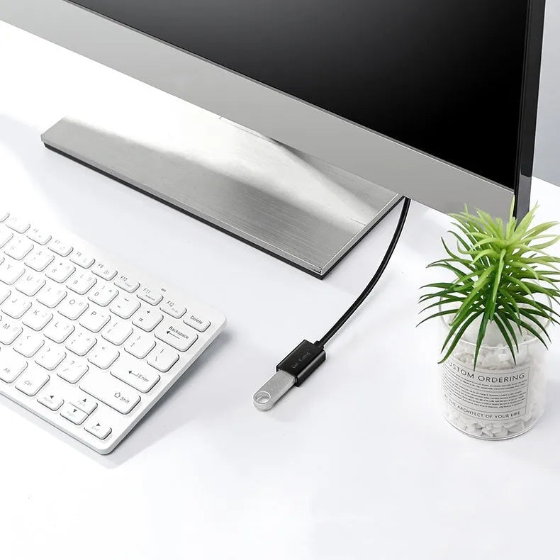 Black USB extension cable showing male and female connectors with length options from 1 to 5 metres