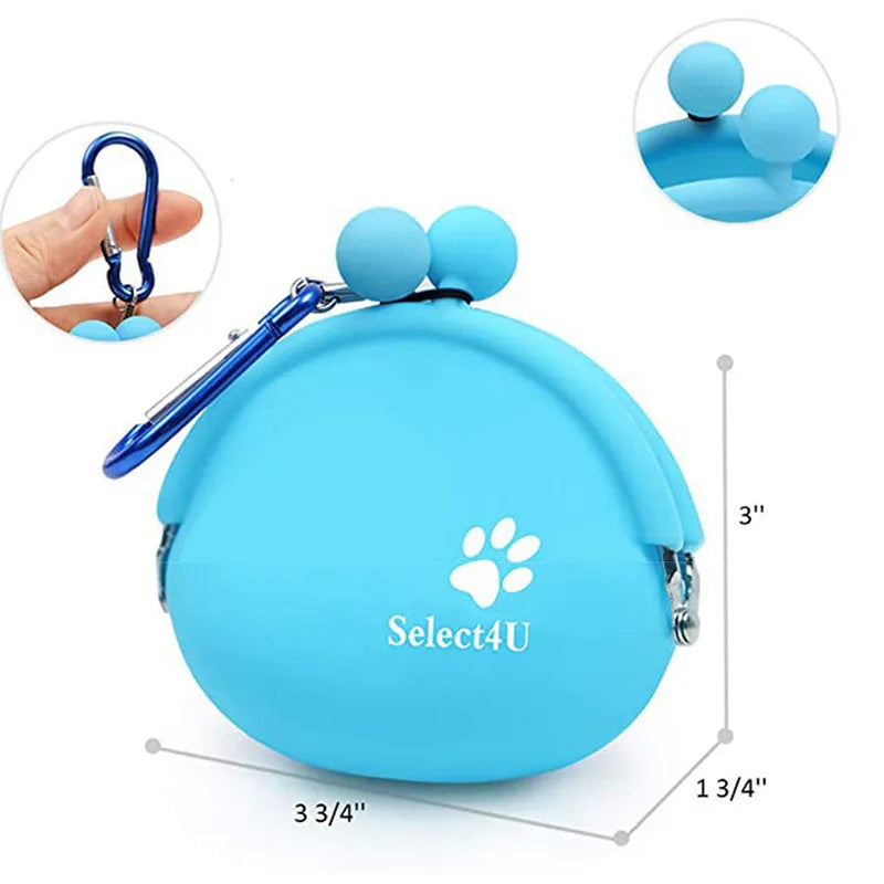 Yellow silicone dog treat bag with hook and loop closure for training and walks