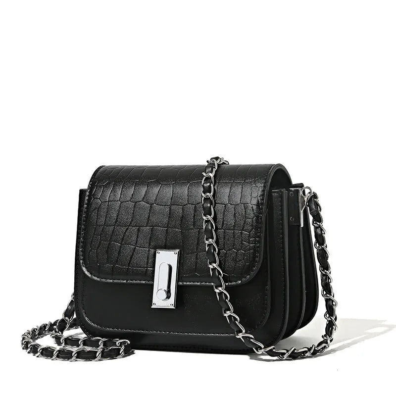 Women's fashion chain shoulder bag in soft PU with crossbody strap and sandwich pockets
