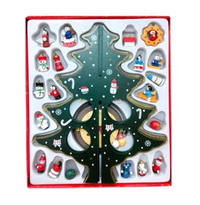 Hand-painted wooden Christmas tree decoration 36cm tall in green and red colours