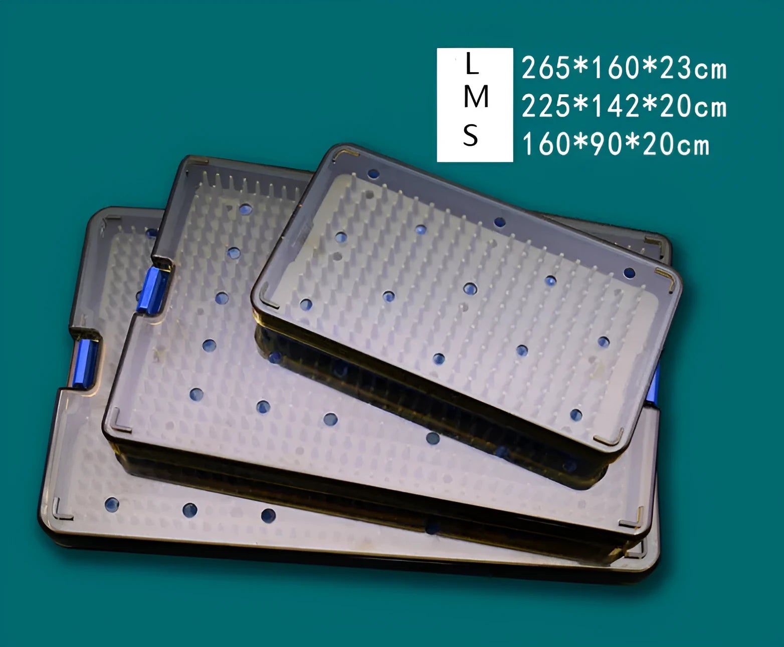 Silicone disinfection box for UV steriliser units in three sizes: large, medium, and small.
