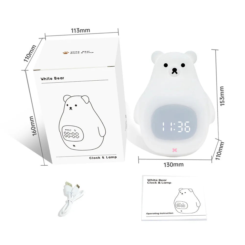 Cartoon big white bear silicone night light with timer and alarm functions
