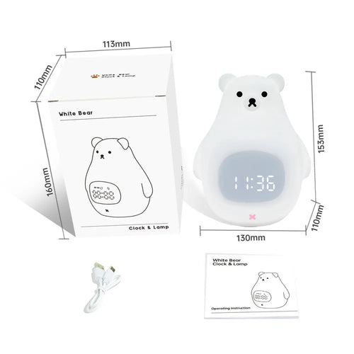 Cartoon big white bear silicone night light with timer and alarm functions