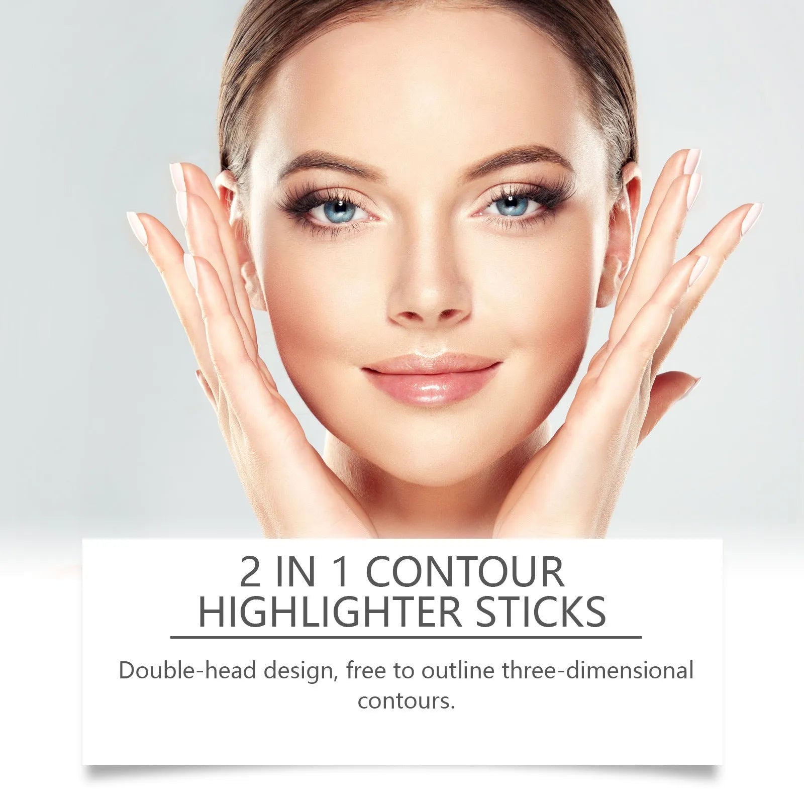 2-in-1 dual-ended eyebrow highlighter pencil with brush, shown in natural light brown shade.