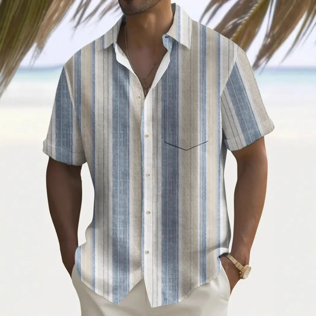 Men's multicolor printed loose shirt cardigan style leisure wear on hanger