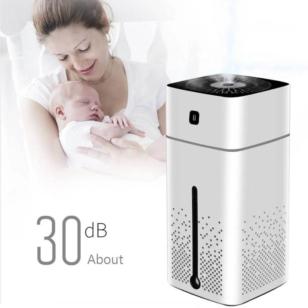 Black or white USB desktop humidifier 103mm wide 218mm high with 1000ml tank