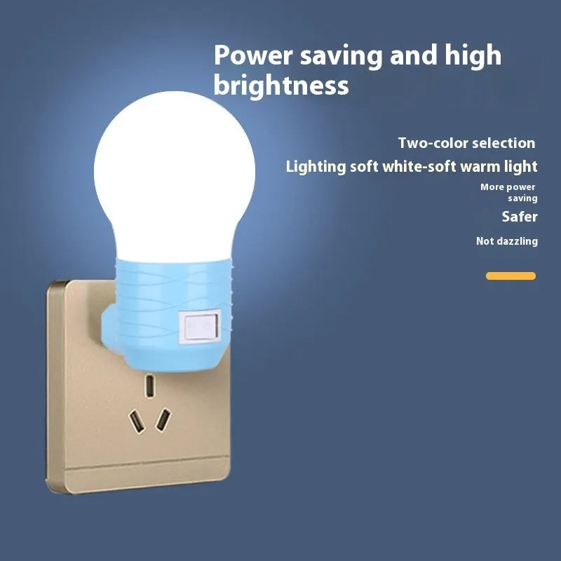 Plug-in bedside baby night light in round modern design with choice of white, blue or pink shell colours