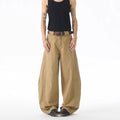 Brown men's loose fit casual jeans with straight leg design and button flight opening