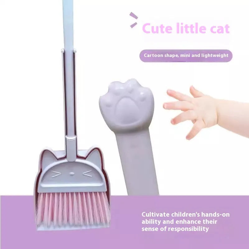 Purple plastic broom and dustpan set with rotating brush head and built-in holder