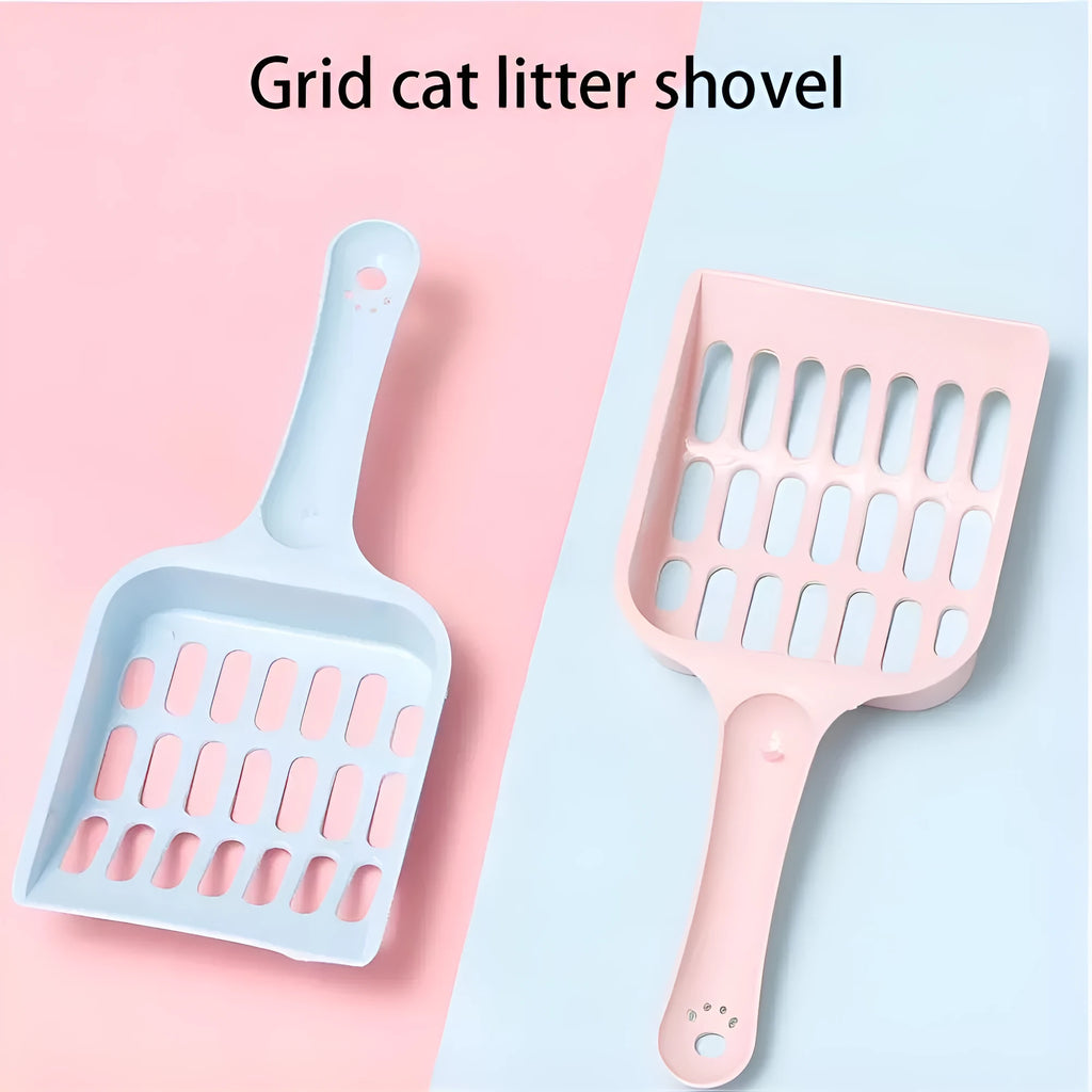 Blue plastic cat litter scoop for cleaning litter trays, 20cm long.