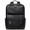 Men's large capacity leather computer backpack in black with woven detailing