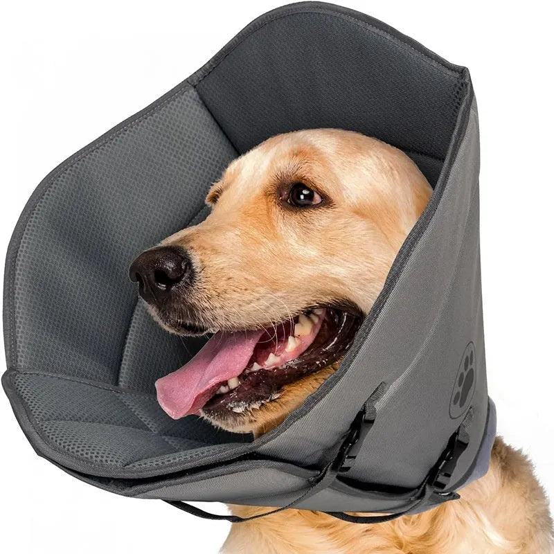 Adjustable polyester recovery collar for dogs and cats, shown in single and double-layer styles.