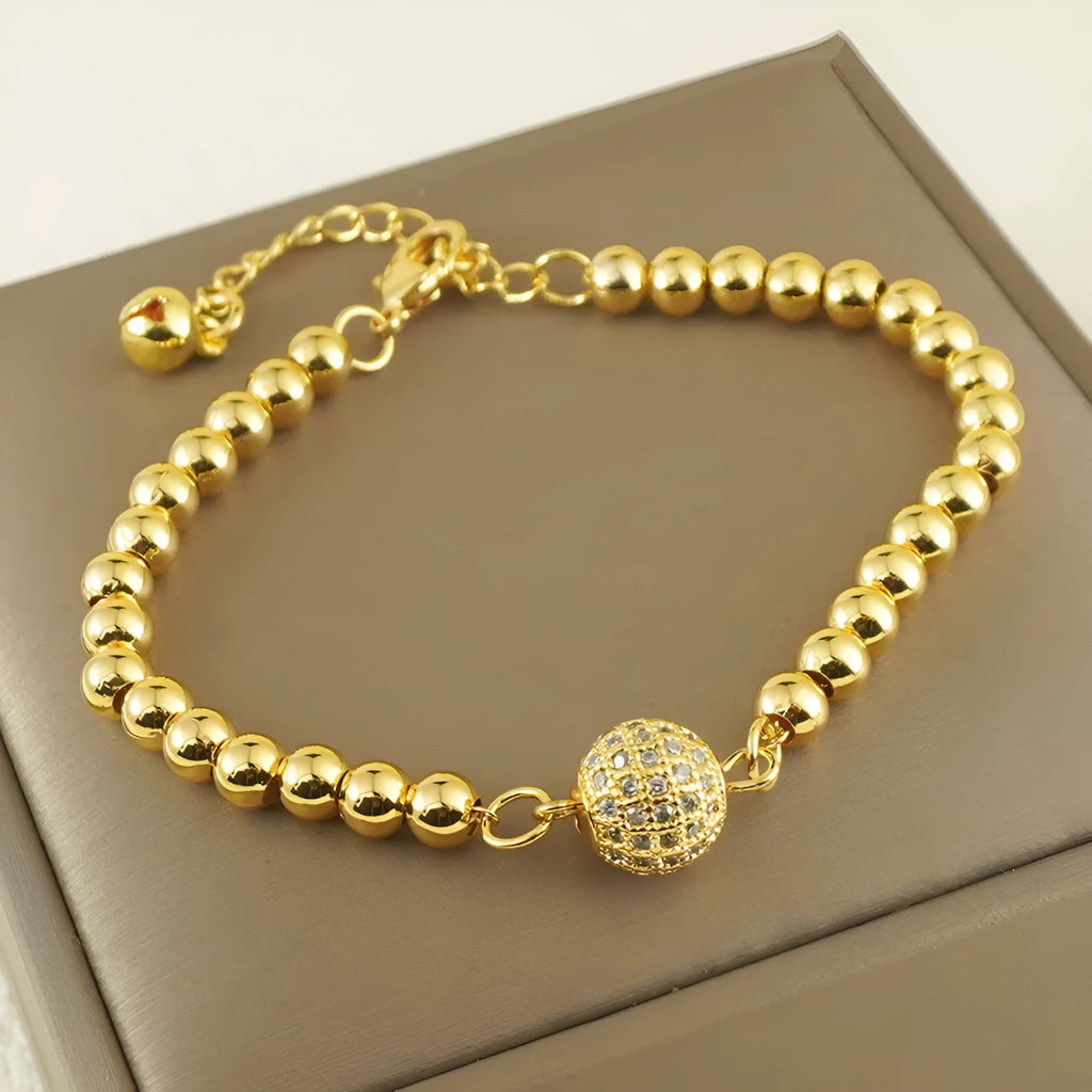Women's copper bracelet with heart design and single zircon stone, electroplated finish, circular shape fashion jewellery