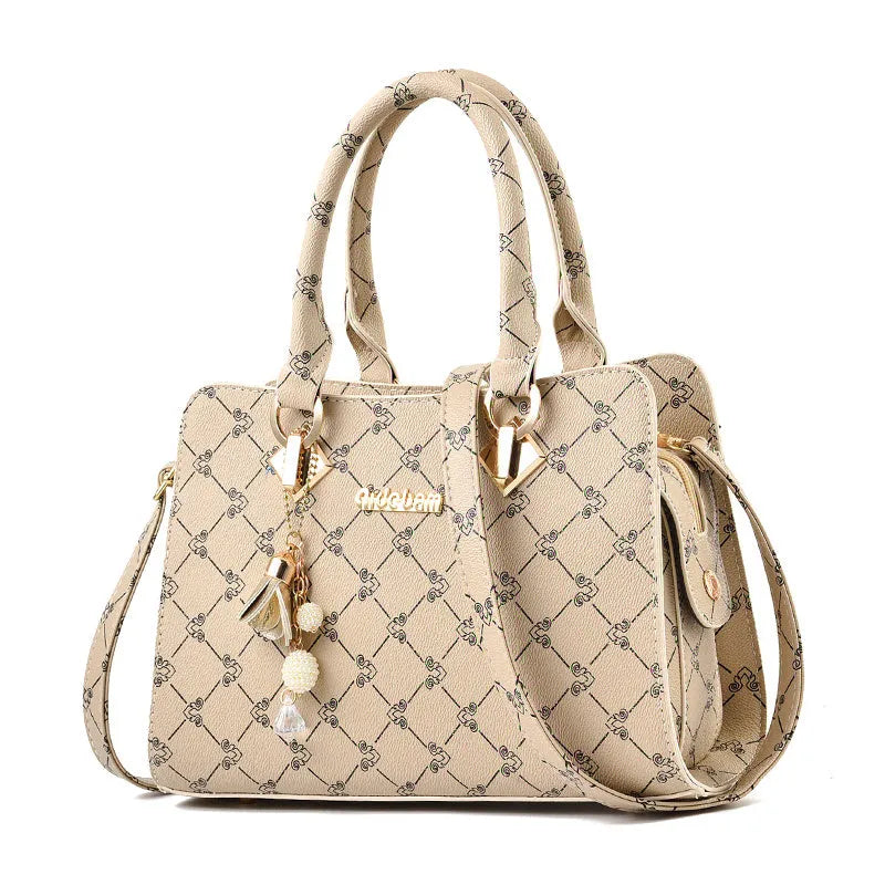 Women's PU leather messenger bag with geometric print pattern and crossbody strap