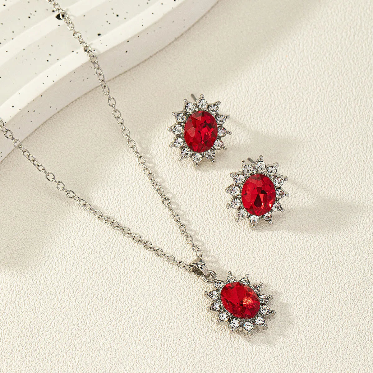 Sunflower zircon necklace and earring set in multiple colour options