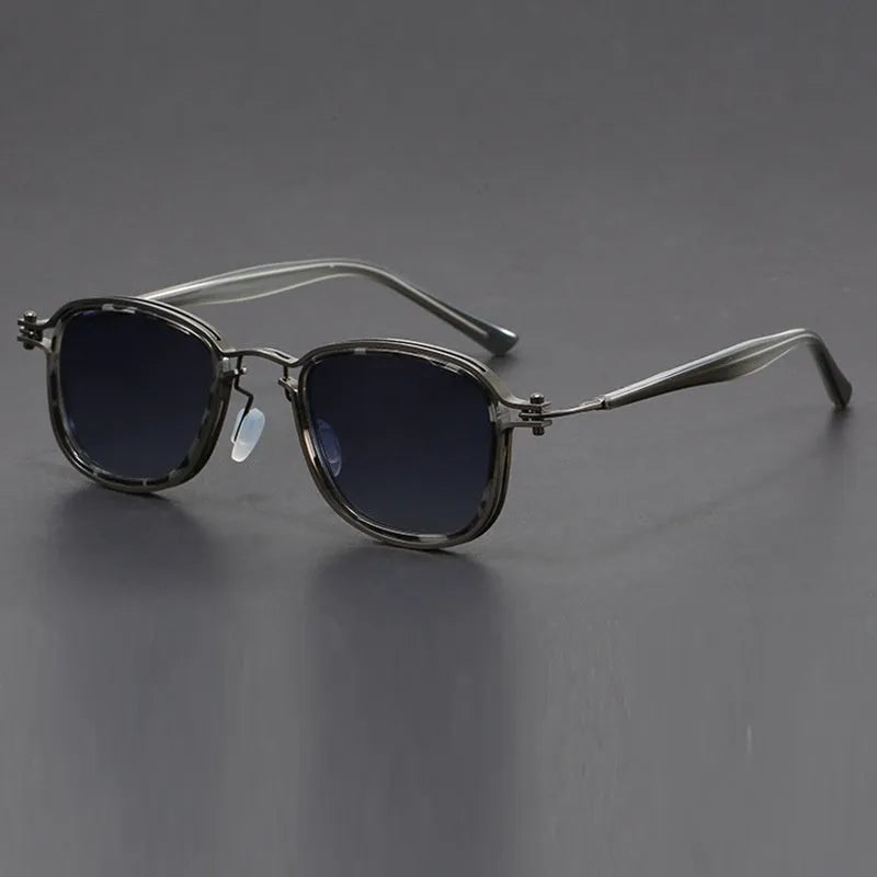 Retro square frame sunglasses in plastic and metal with AC lenses shown in a choice of six colours.
