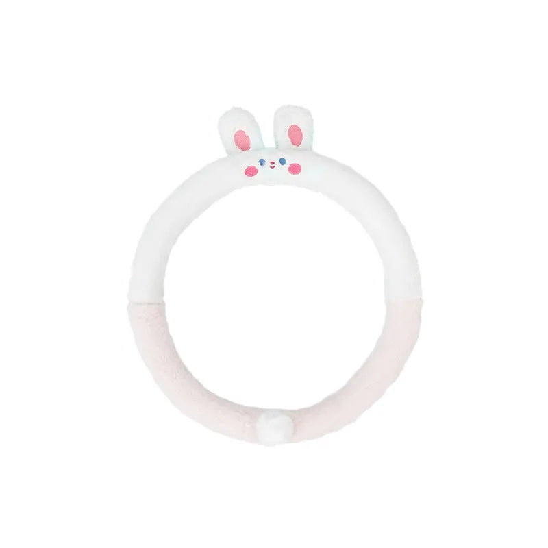 Plush winter steering wheel cover with embroidered animal design fits 38cm diameter