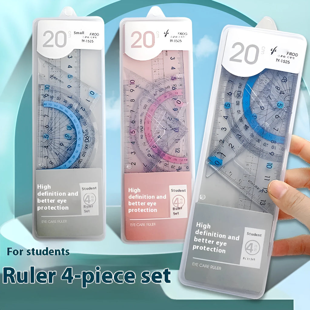 Youpai transparent acrylic ruler and square protractor set on a technical drawing.
