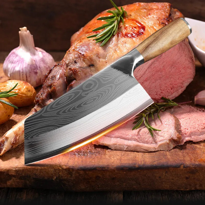 Stainless steel kitchen knife with 40cr13 forged blade measuring 320mm in length.