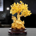Golden citrine resin Feng Shui ornament of a money tree with a small water turtle