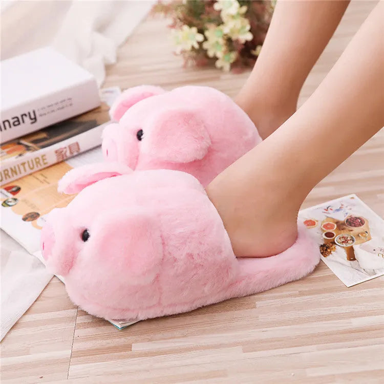 Pink pig-shaped floor slippers with plush exterior and PP cotton filling