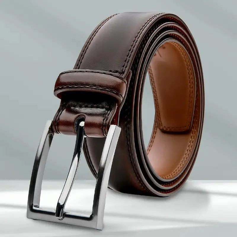 Men's genuine leather casual belt with alloy buckle in wild grain pattern