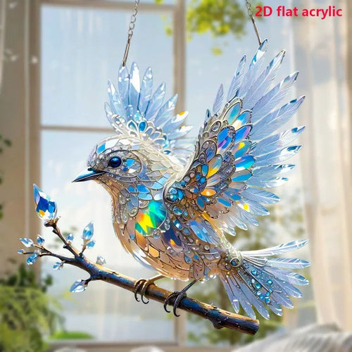 Acrylic bird pendant decoration with cartoon imagery for holiday scenes