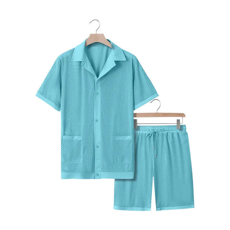 Ladies' lightweight polyester beach cardigan shorts suit in summer colours