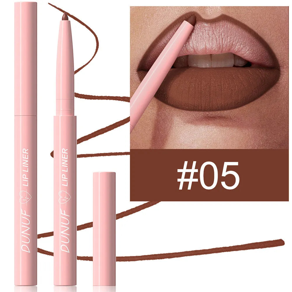 Matte velvet lip liner pencil in 12 colours for precise lip definition