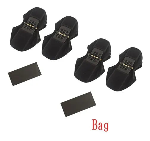 Adjustable spring knee brace support for patella, shown in black colour.