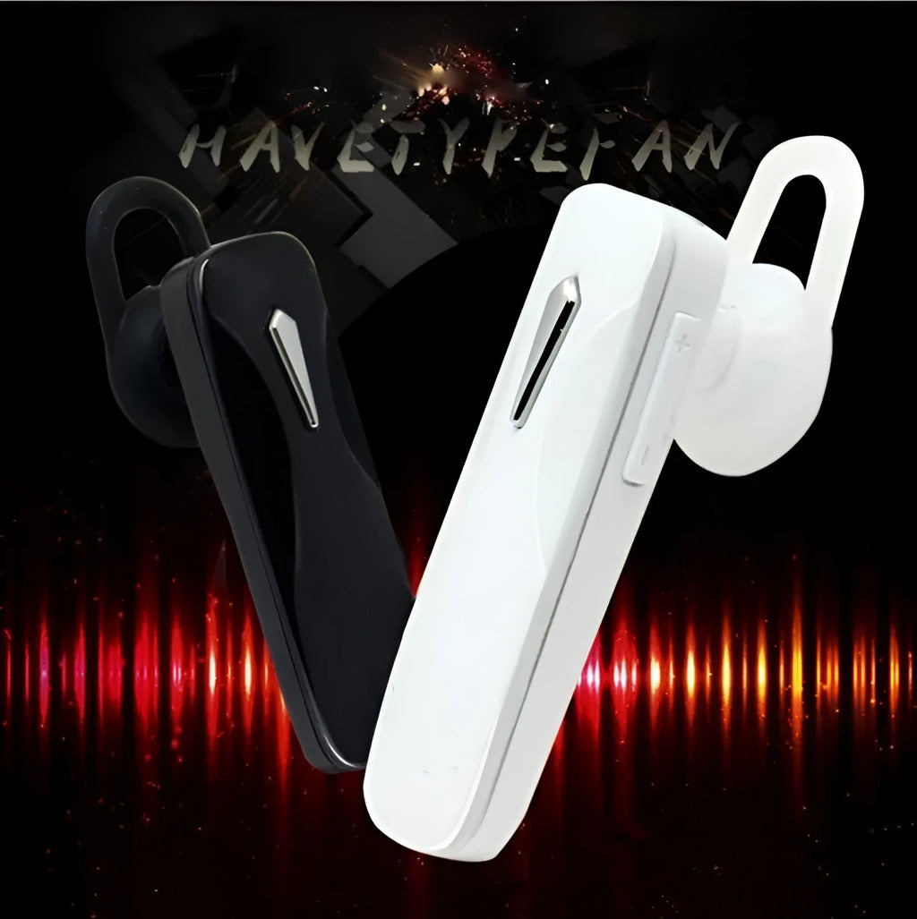 M163 Bluetooth car headset with call and music controls shown in black and white colour options