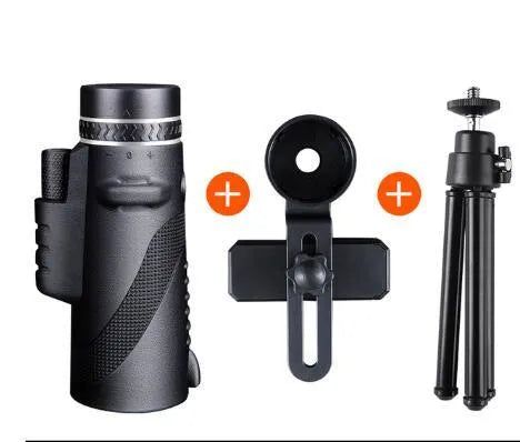 Black HD 40x60 monocular telescope for mobile phones with 40x magnification and waterproof design.