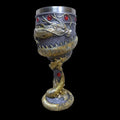 Red wine glass with 3D dragon resin sculpture on stainless steel base in gold or red colour