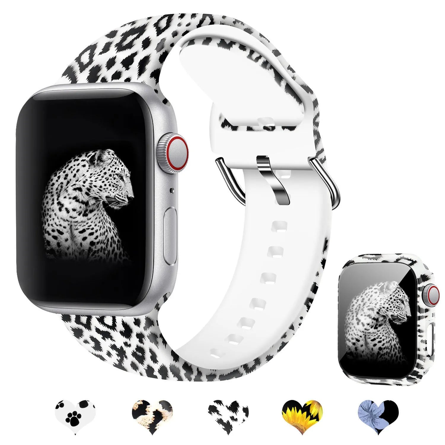 Printed silicone watch strap for Apple Watch showing various design options