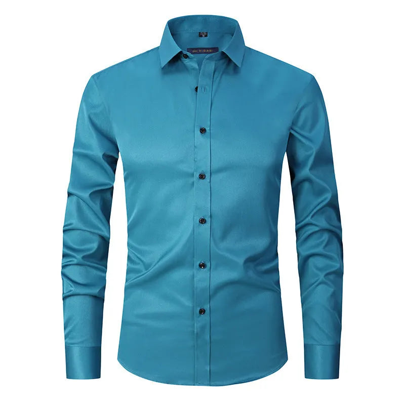 Men's long sleeve polyester stretch work shirt shown in multiple colour options