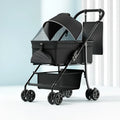Black removable pet cart with one-click folding mechanism and large capacity design
