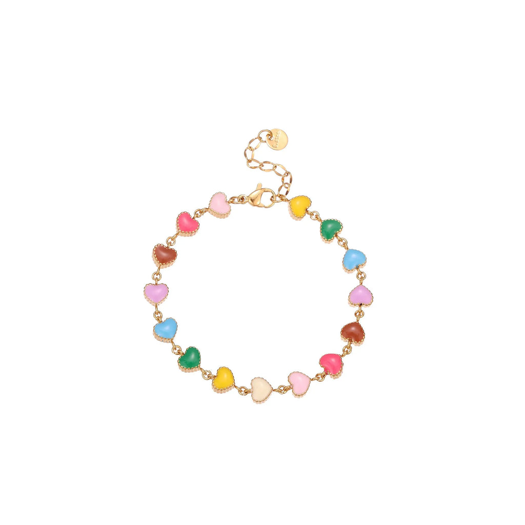 Heart-shaped titanium steel bracelet with colourful oil elements in gold or steel colour options