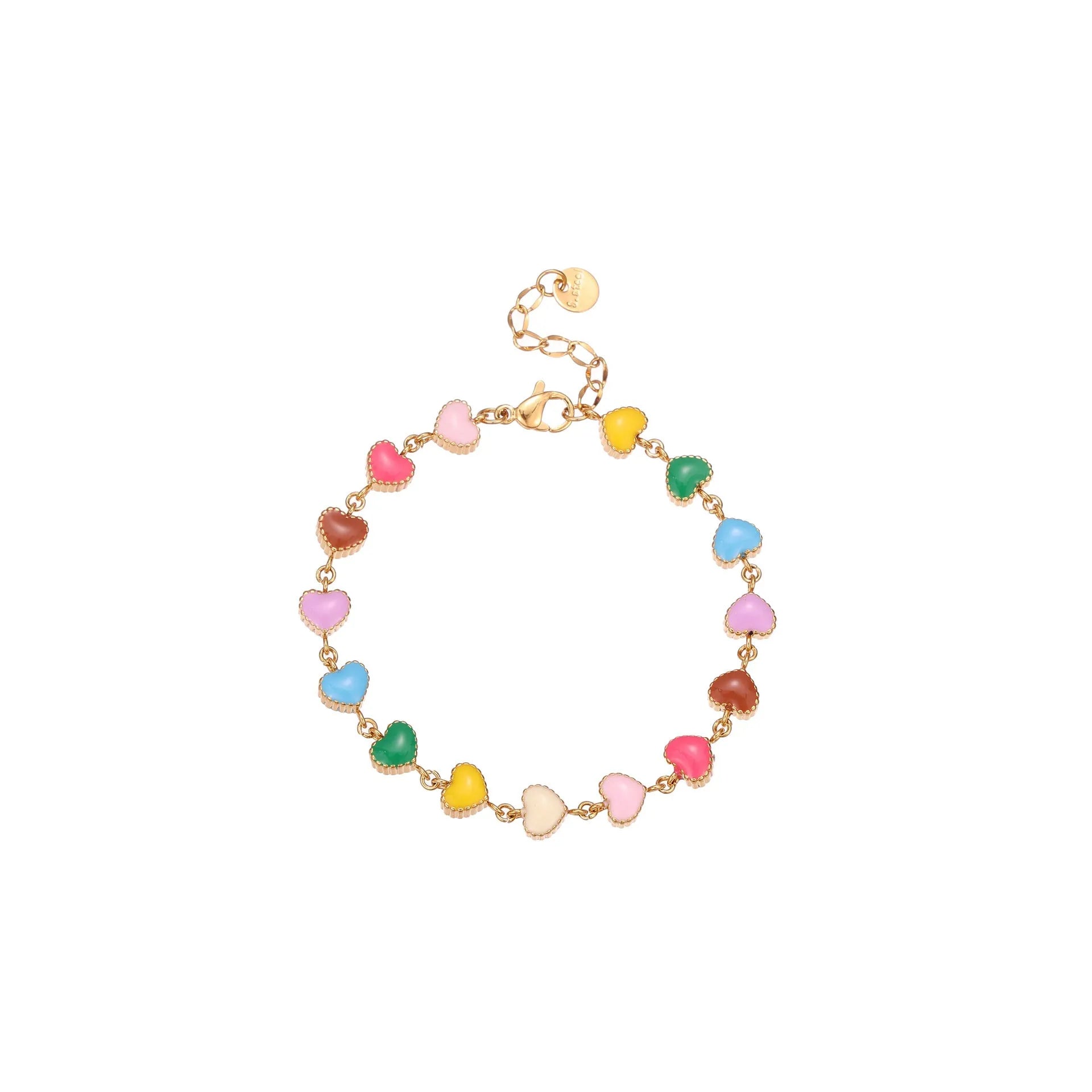 Heart-shaped titanium steel bracelet with colourful oil elements in gold or steel colour options