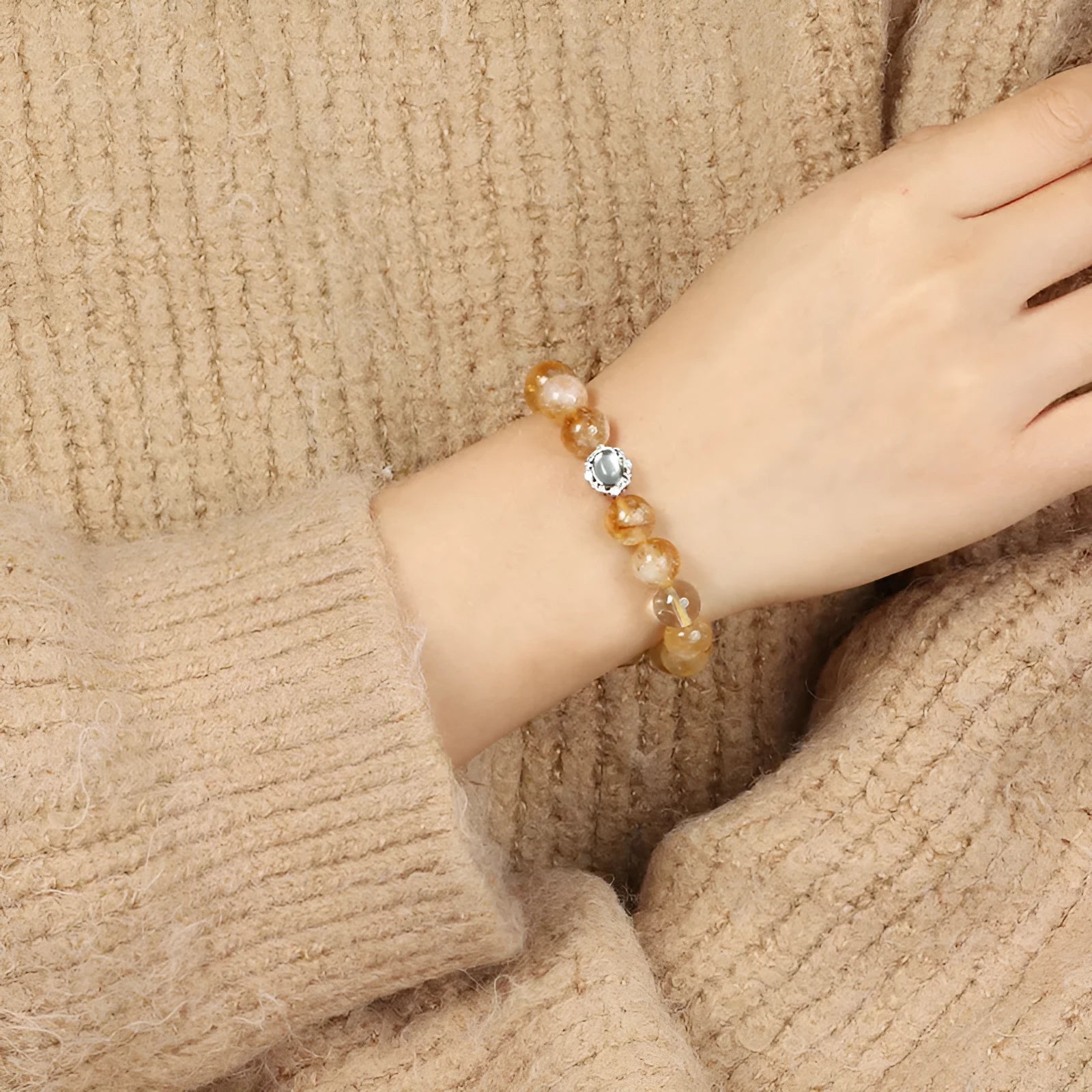 Crystal citrine bracelet with 10mm geometric stones and unisex design