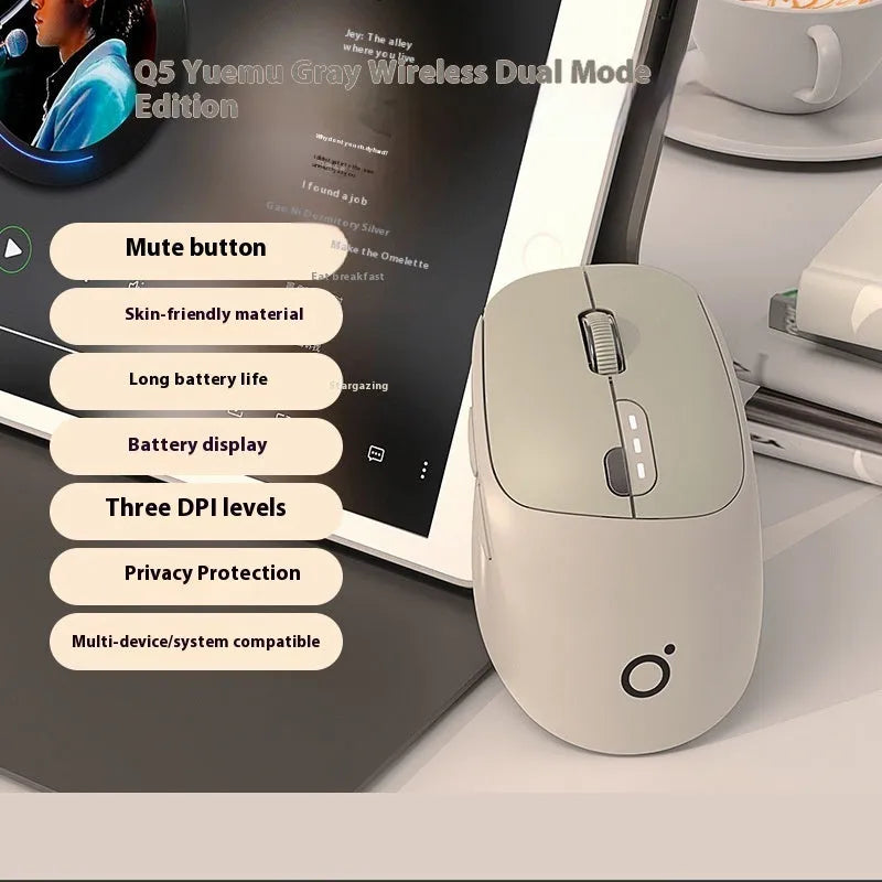 Mute wireless computer mouse in matcha green colour showing compact 110mm size with five buttons